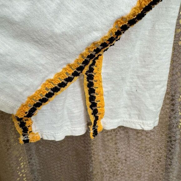 Free People Black Yellow Ivory Bora Bora Racerback Crochet Linen Blend Trim Tank - Picture 6 of 11